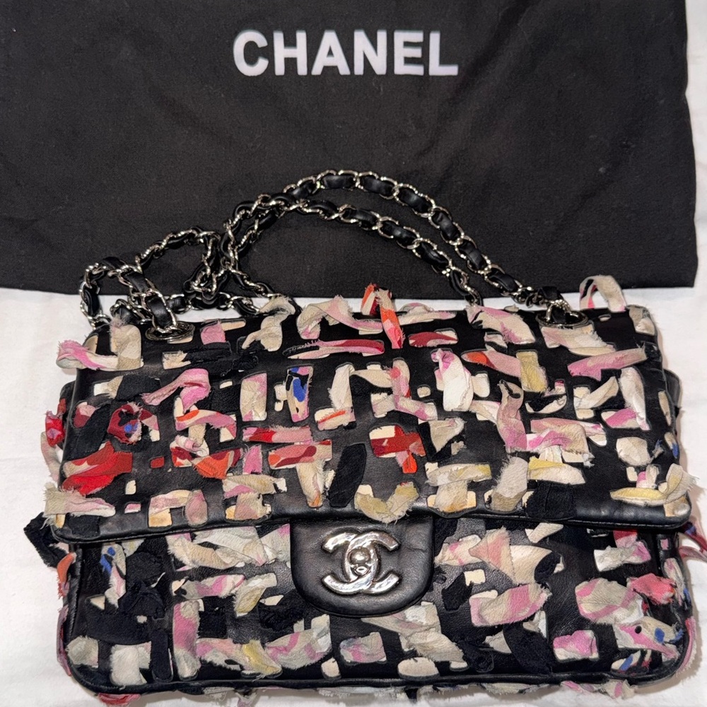 Chanel Black and Multicolor Tweed Shoulder Bag